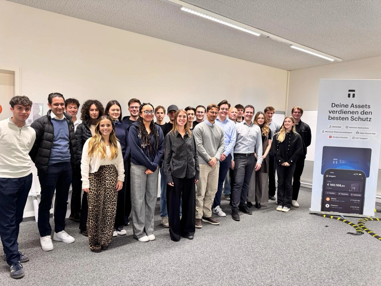 Team members networking at conference