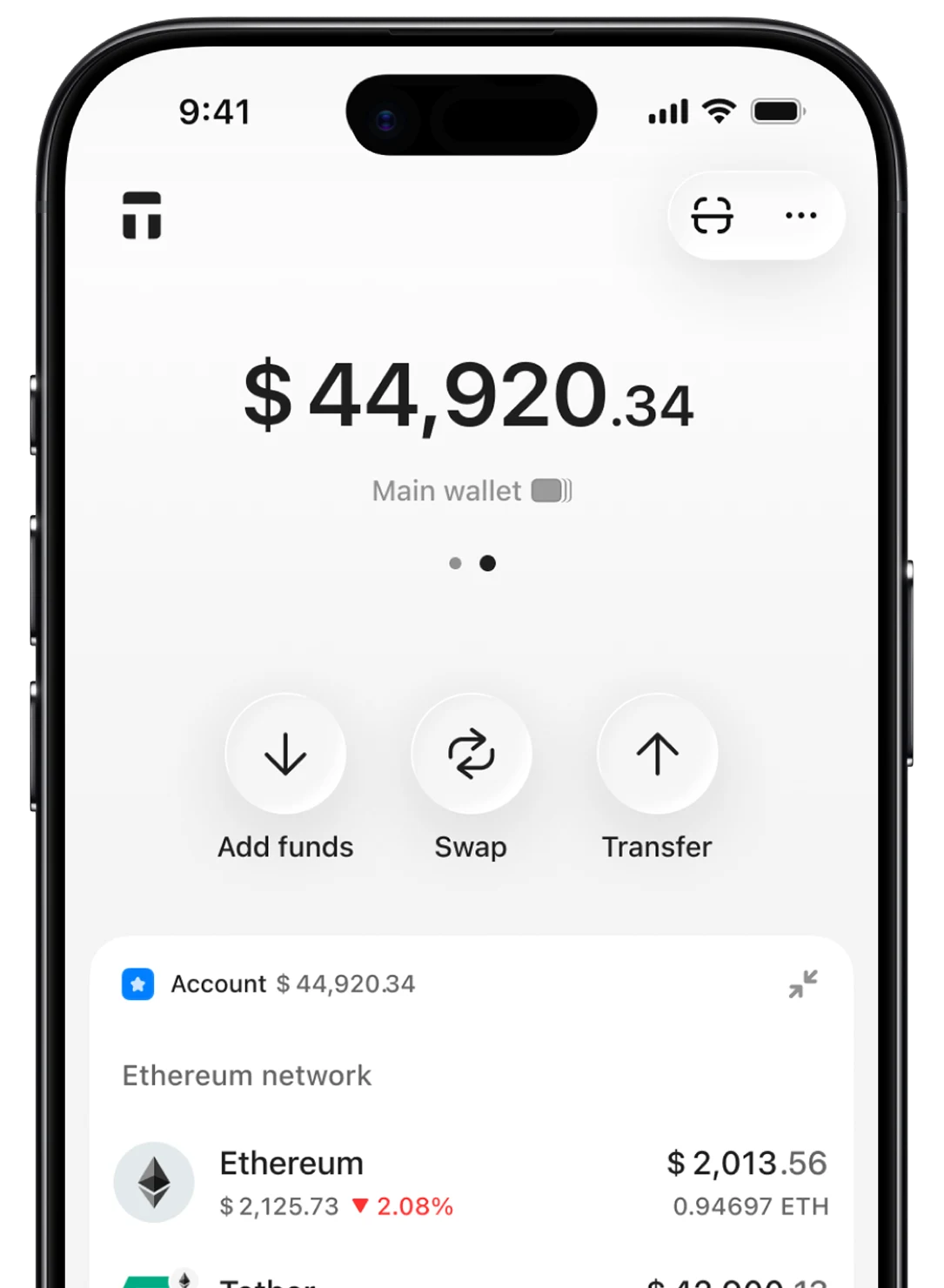 The Tangem app showing a wallet balance and recent transactions